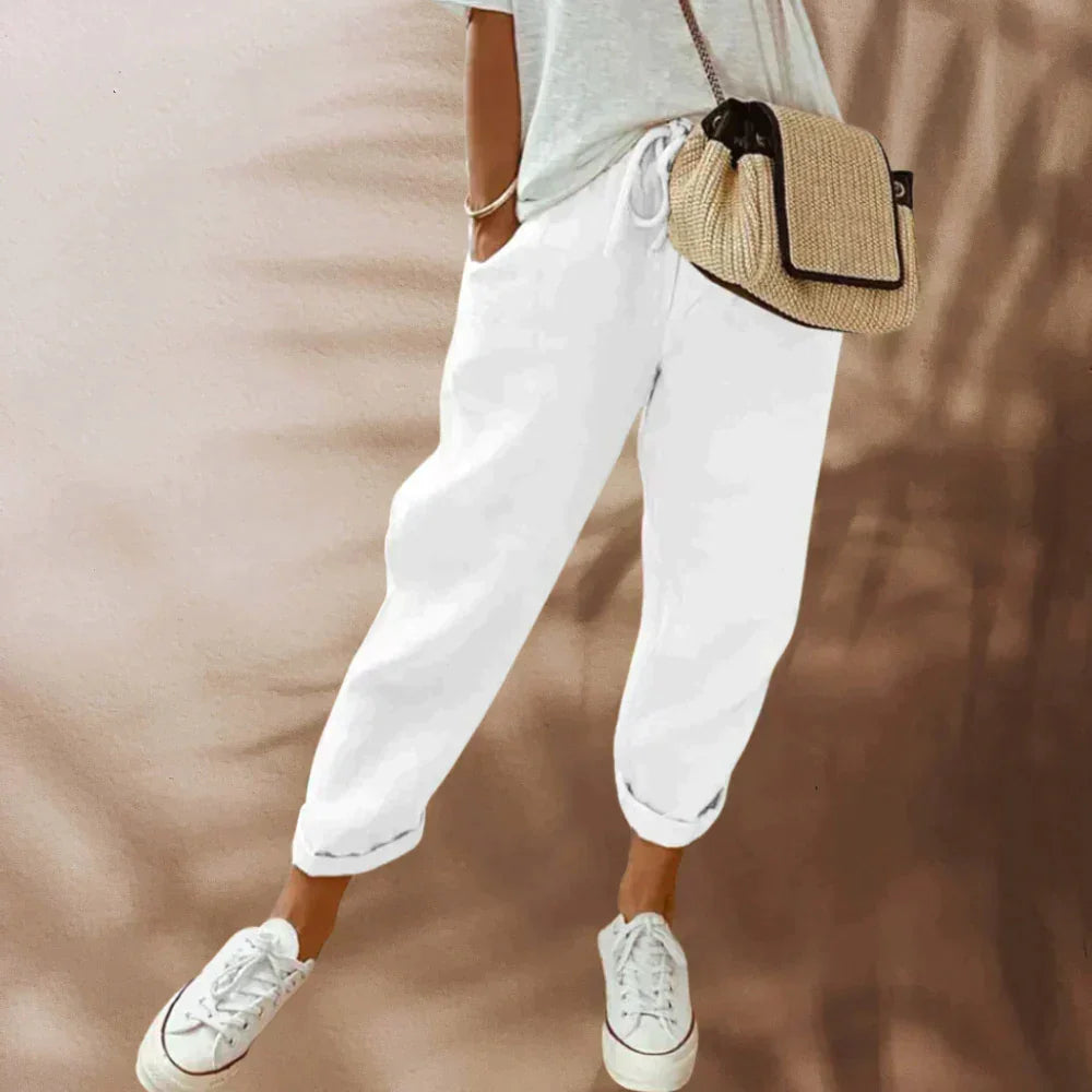 Women's Lightweight Casual Trousers - Relaxed Fit, Elastic Waist, Drawstring