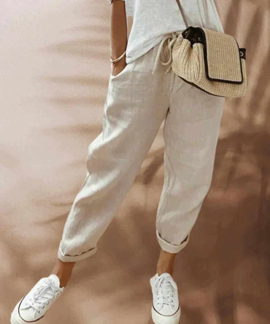 Women's Lightweight Casual Trousers with Elastic Waist and Drawstring