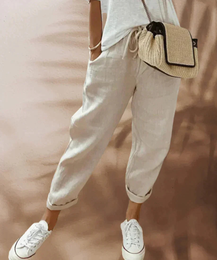 Women's Lightweight Casual Trousers - Relaxed Fit, Elastic Waist, Drawstring