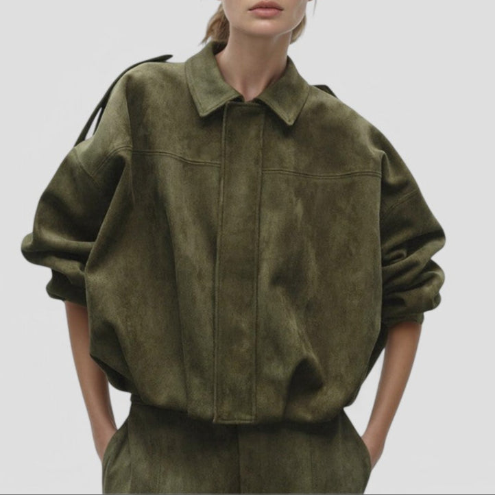 Women's Oversized Zip-Up Faux Suede Bomber Jacket