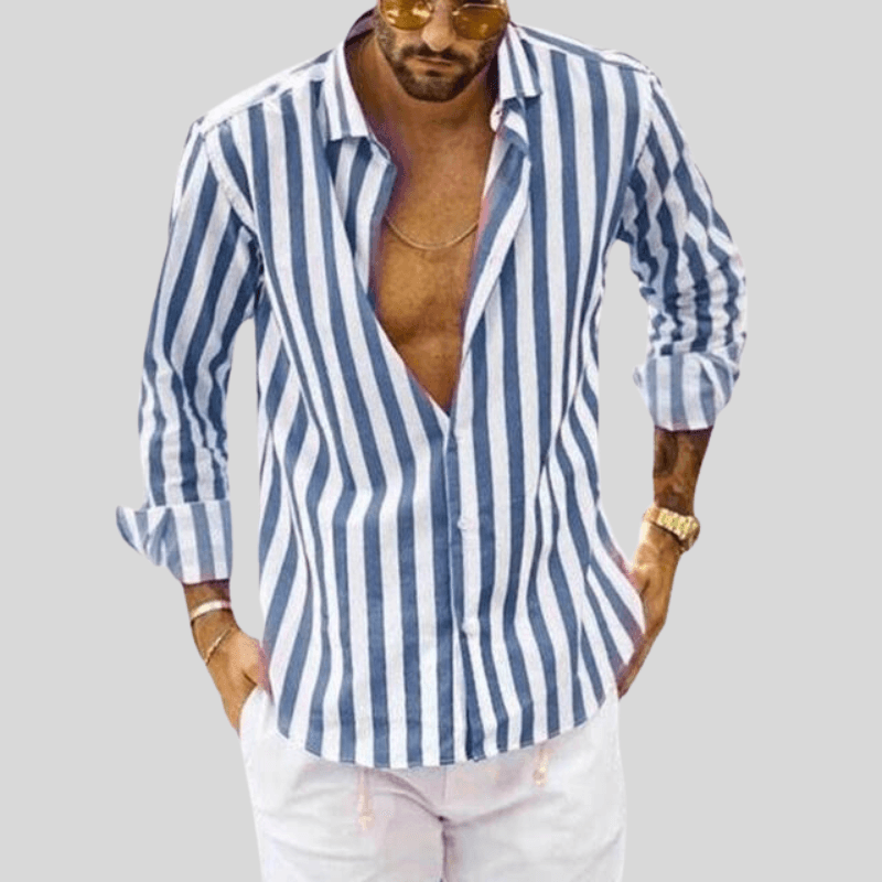 Men's Slim Fit Button-Up Shirt Vertical Stripe Long Sleeve Spread Collar