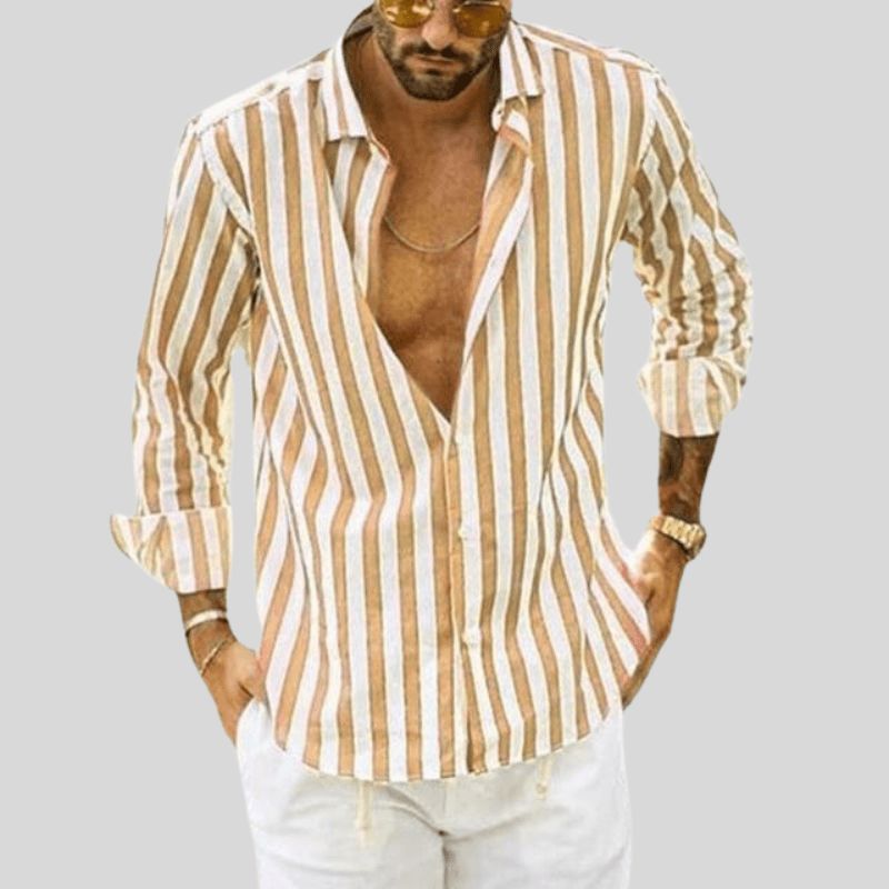 Men's Slim Fit Button-Up Shirt Vertical Stripe Long Sleeve Spread Collar