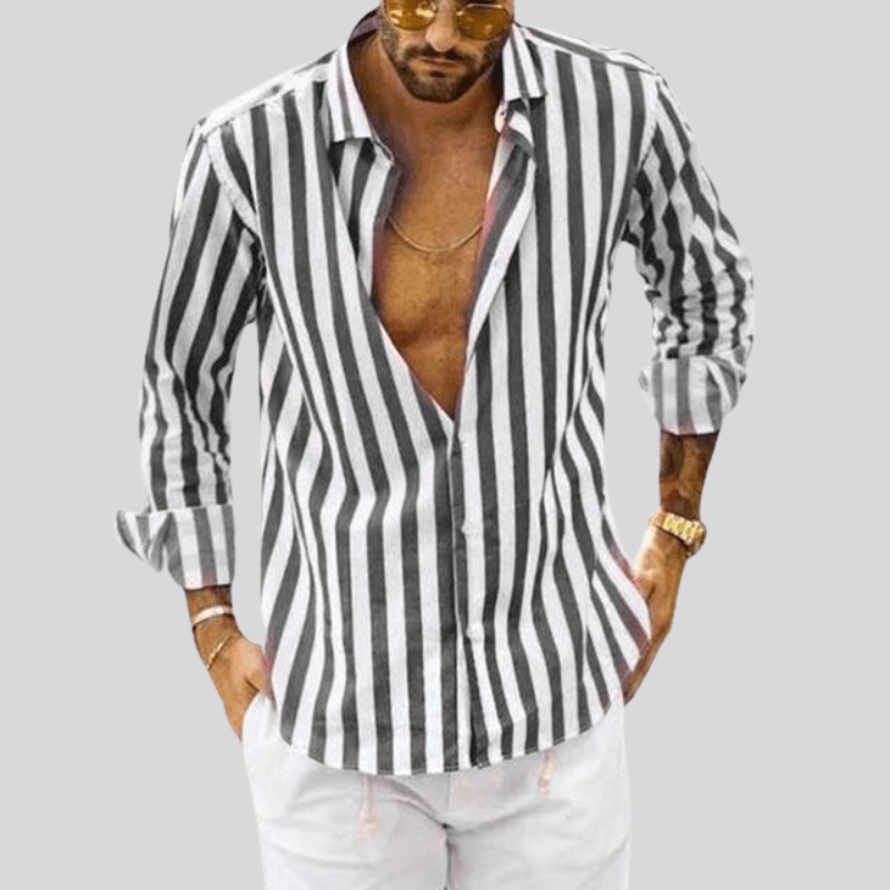 Men's Slim Fit Button-Up Shirt Vertical Stripe Long Sleeve Spread Collar