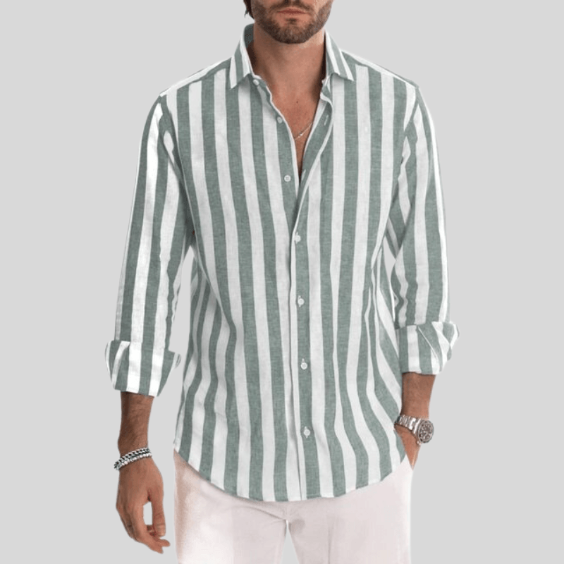 Men's Slim Fit Button-Up Shirt Vertical Stripe Long Sleeve Spread Collar