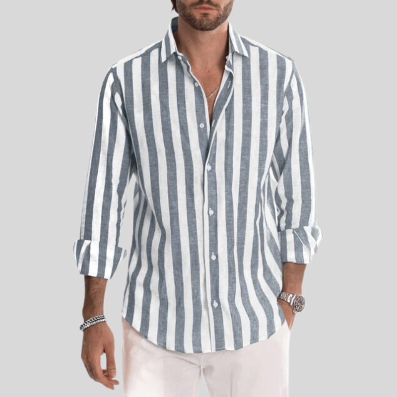 Men's Slim Fit Button-Up Shirt Vertical Stripe Long Sleeve Spread Collar
