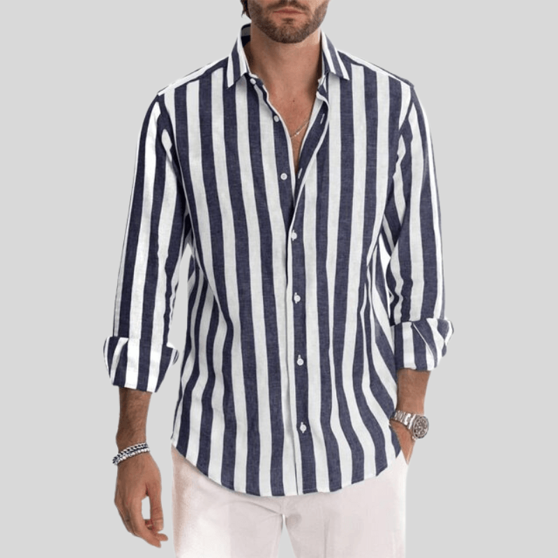 Men's Slim Fit Button-Up Shirt Vertical Stripe Long Sleeve Spread Collar