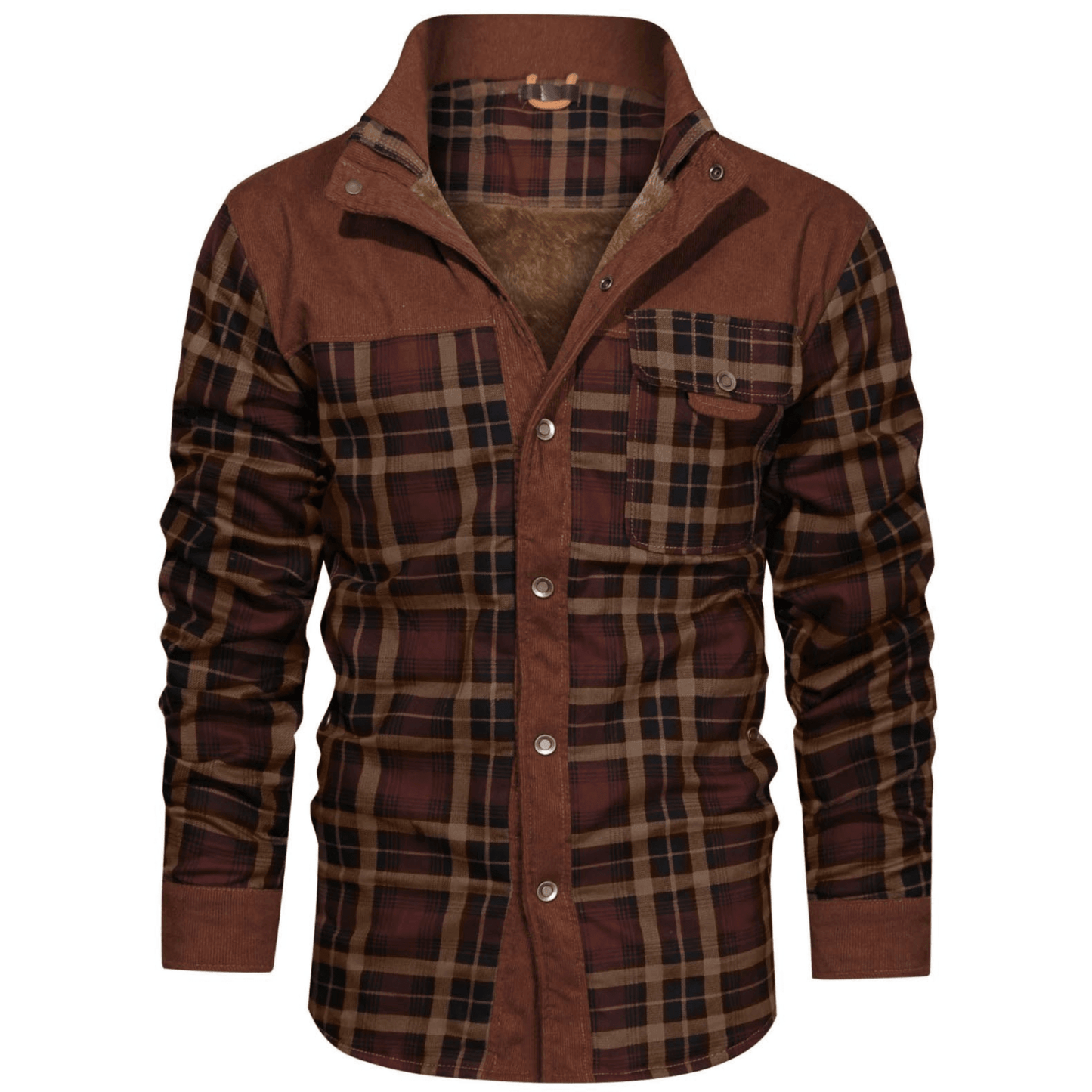 Men's Thermal Fleece Jacket Retro Plaid Reverse Collar