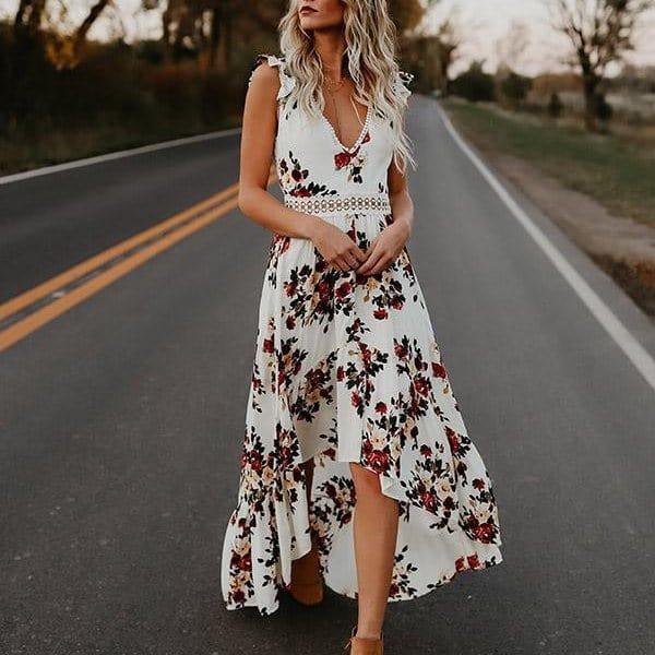 Women’s Maxi Dress - Sleeveless Flutter Sleeve - Lace Back - Tiered Flowy Skirt