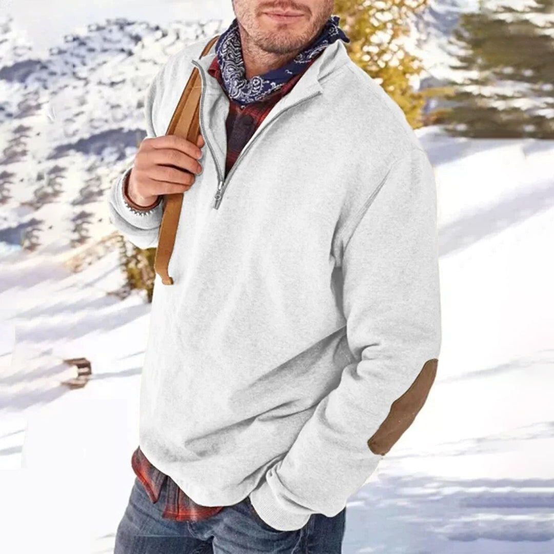 Men's Half Zip Sweater Soft Knit with Elbow Patches