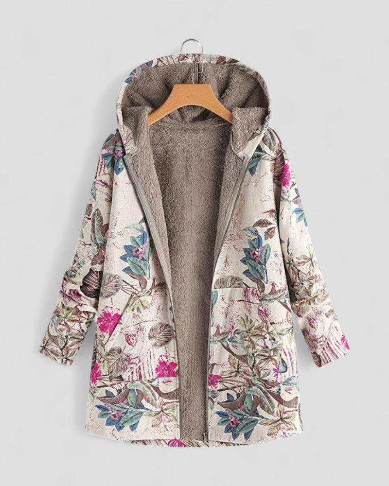 Women's Floral Fleece Jacket with Hood