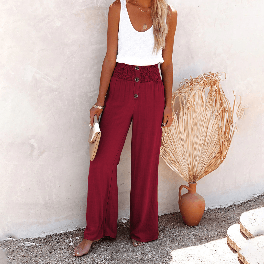 Women's Wide-Leg Trousers High-Waisted Elastic Waist Relaxed Fit