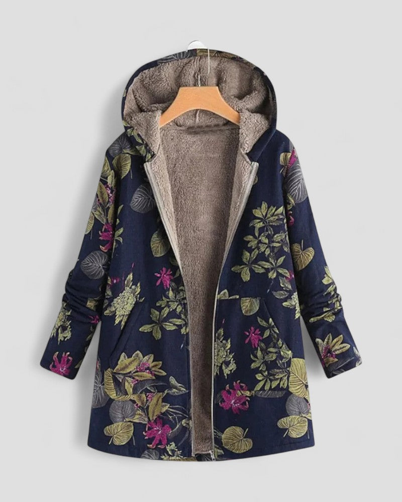 Women's Floral Fleece Jacket with Hood