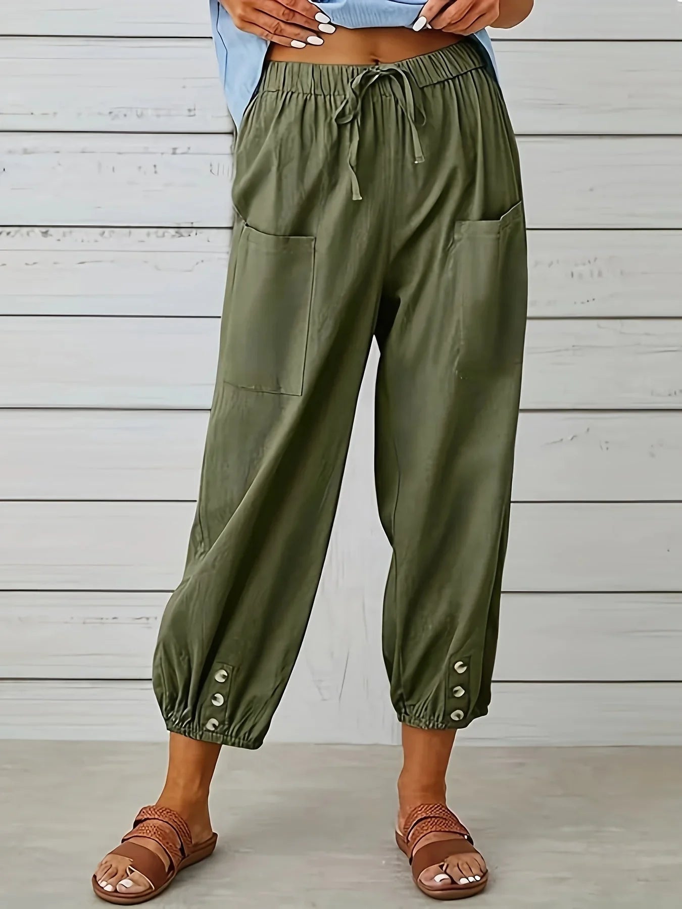 Women's Relaxed Fit Trousers with Elastic Waist and Drawstring