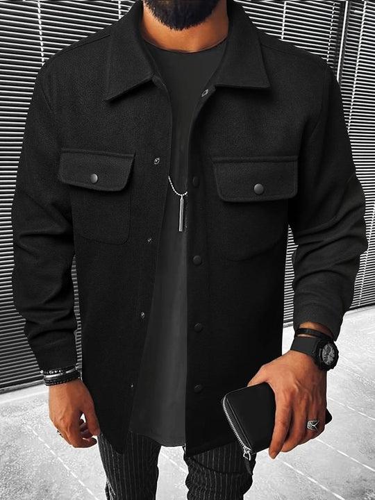 Men's Button-Up Long Sleeve Jacket with Pocket