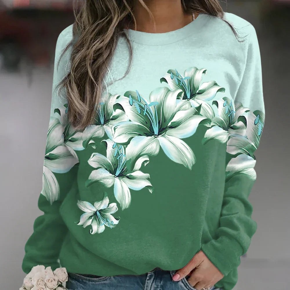 Women's Floral Print Sweatshirt - Soft Breathable Fabric - Relaxed Fit Long Sleeve