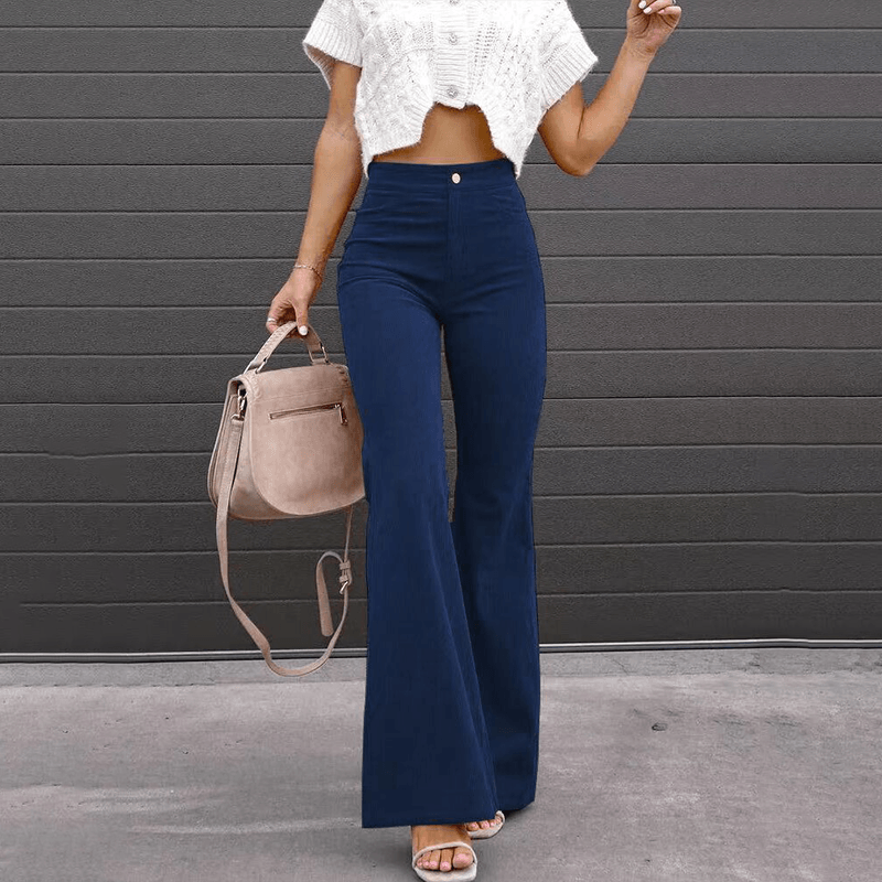 Women's High-Waisted Flared Trousers Soft Textured Fabric