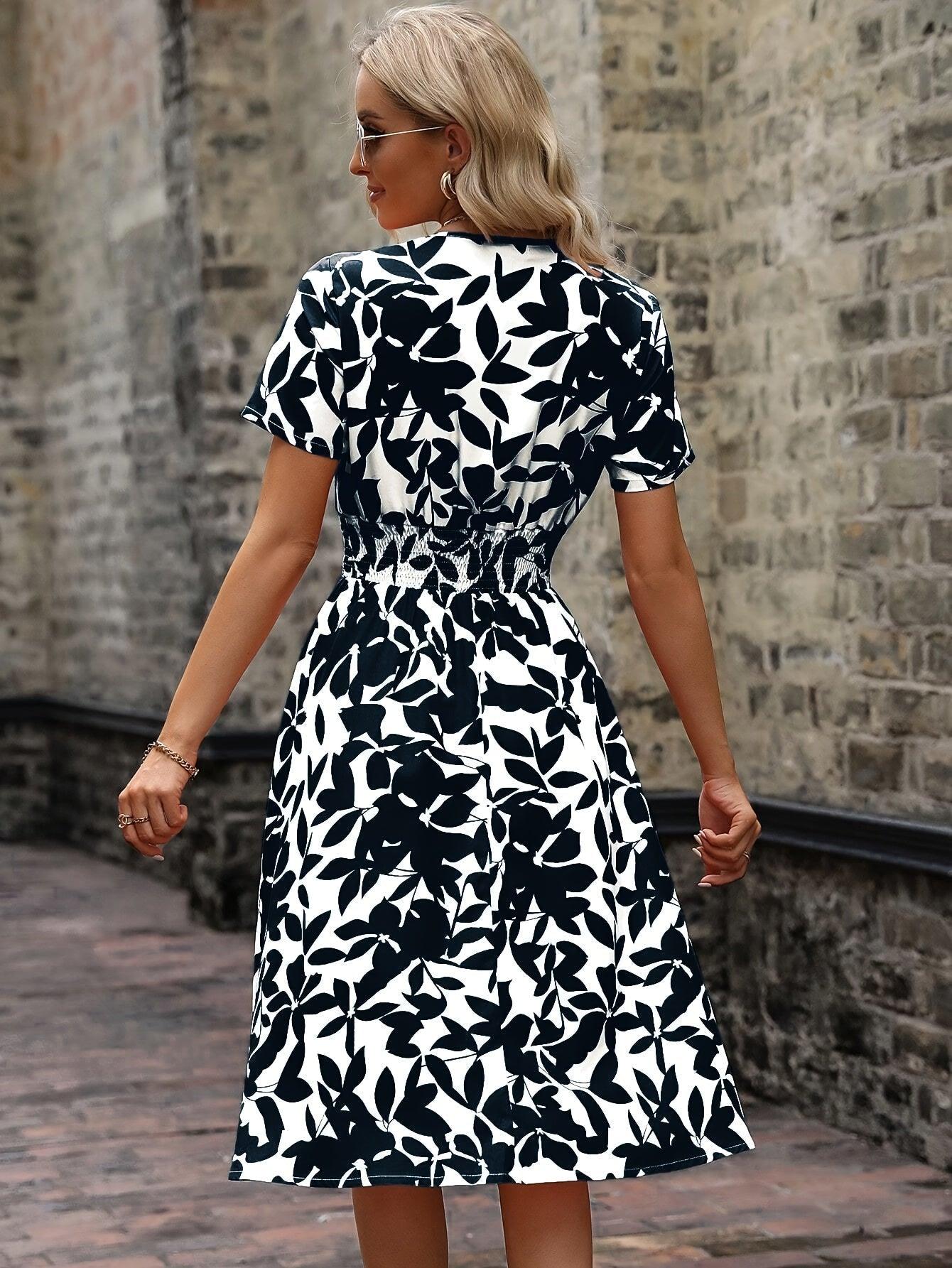 Women's Midi Dress Floral Print Smocked Details