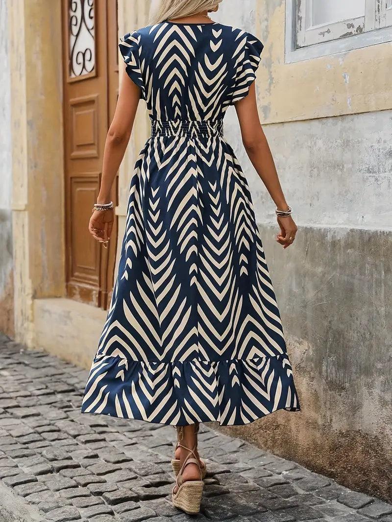 Women's Allover Print Dress with Smocked Waist