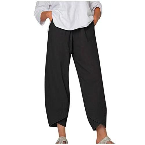 Women's Cropped Culottes Lightweight Fabric Wide Leg Elastic Waist
