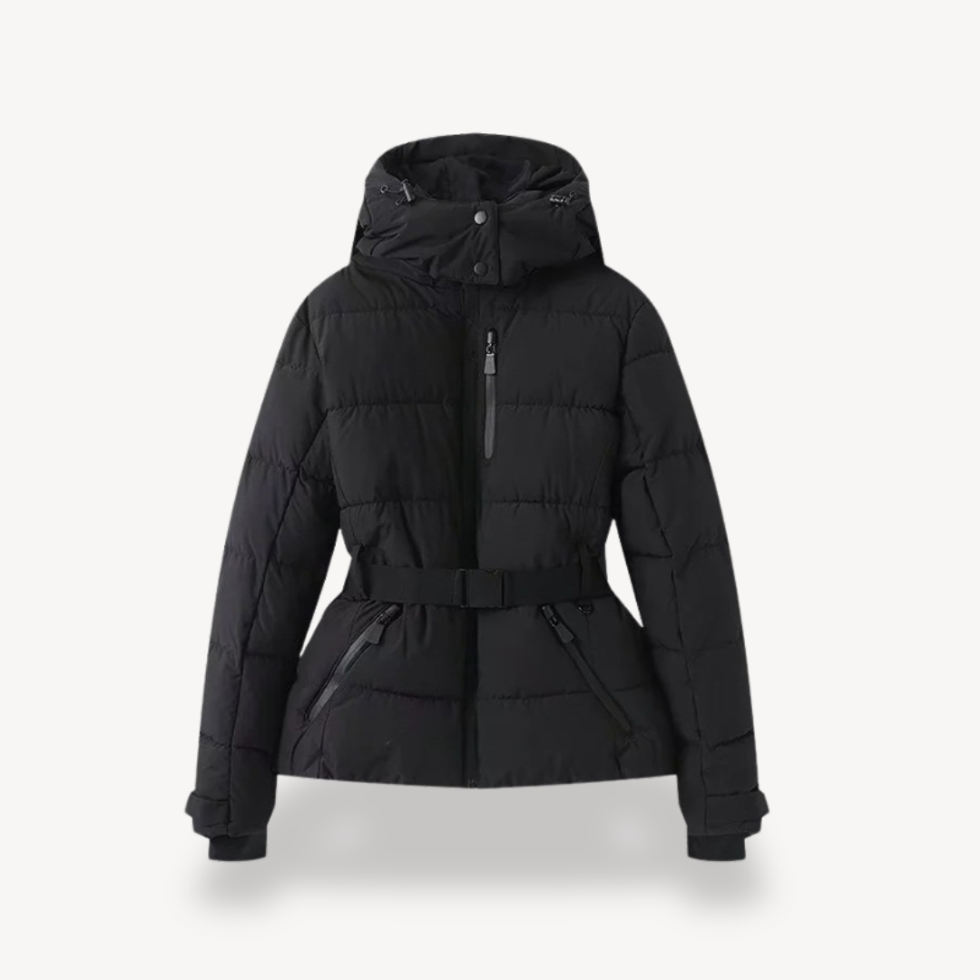 Women's Puffer Jacket with Belted Design