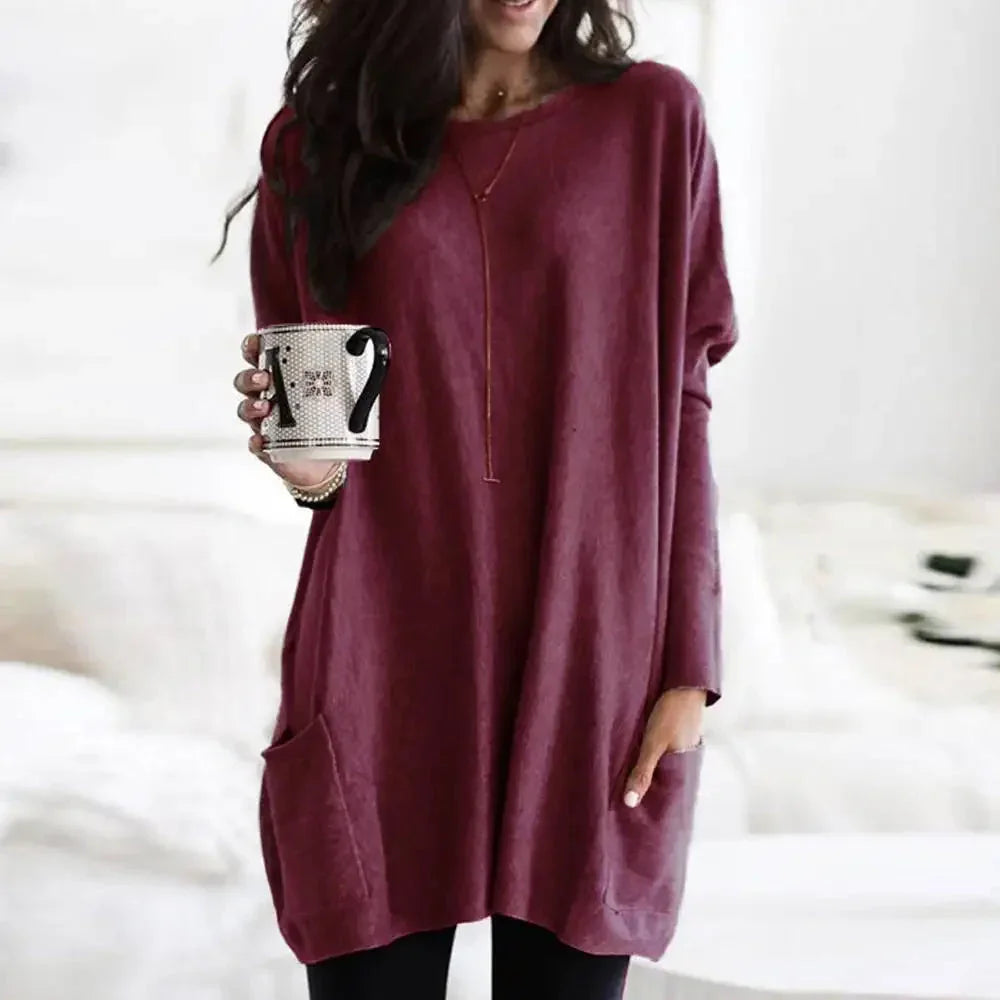 Women's Oversized Cotton Blend Sweater with Pockets