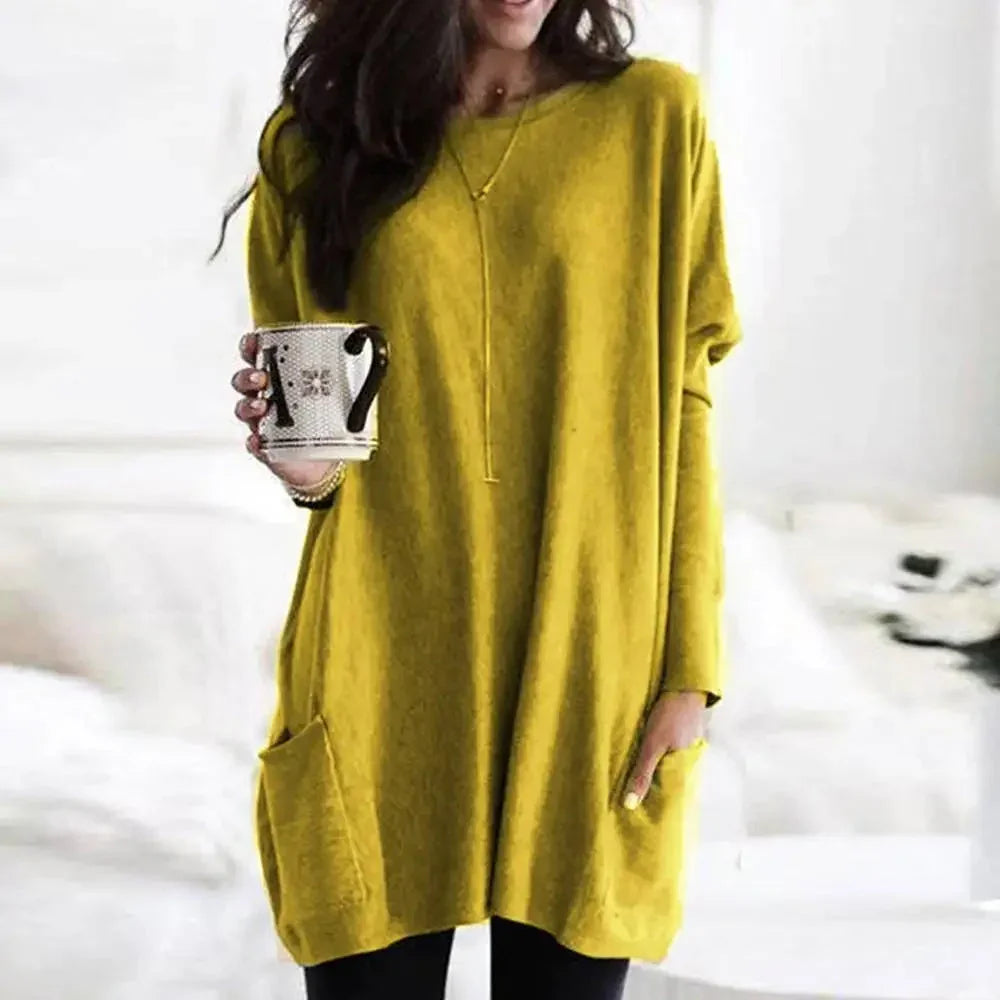 Women's Oversized Cotton Blend Sweater with Pockets