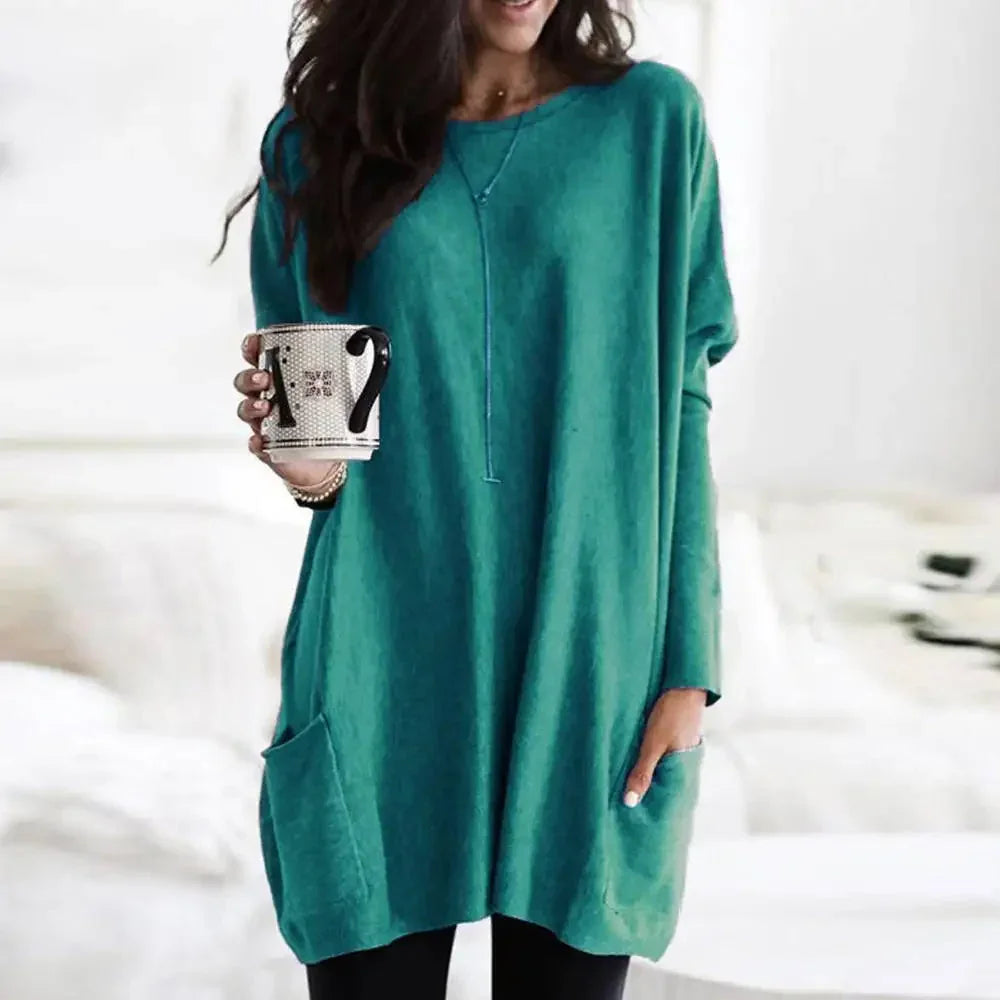 Women's Oversized Cotton Blend Sweater with Pockets