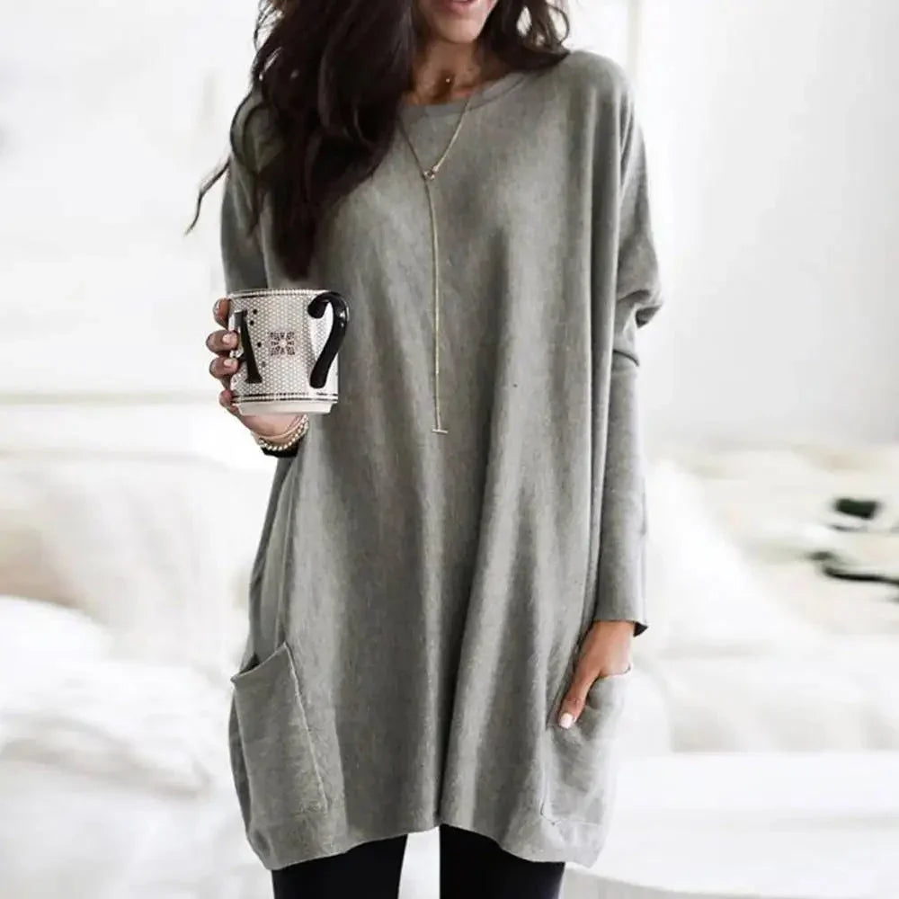 Women's Oversized Cotton Blend Sweater with Pockets