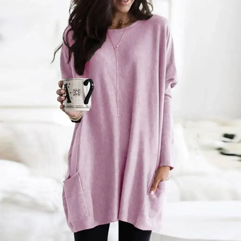 Women's Oversized Cotton Blend Sweater with Pockets