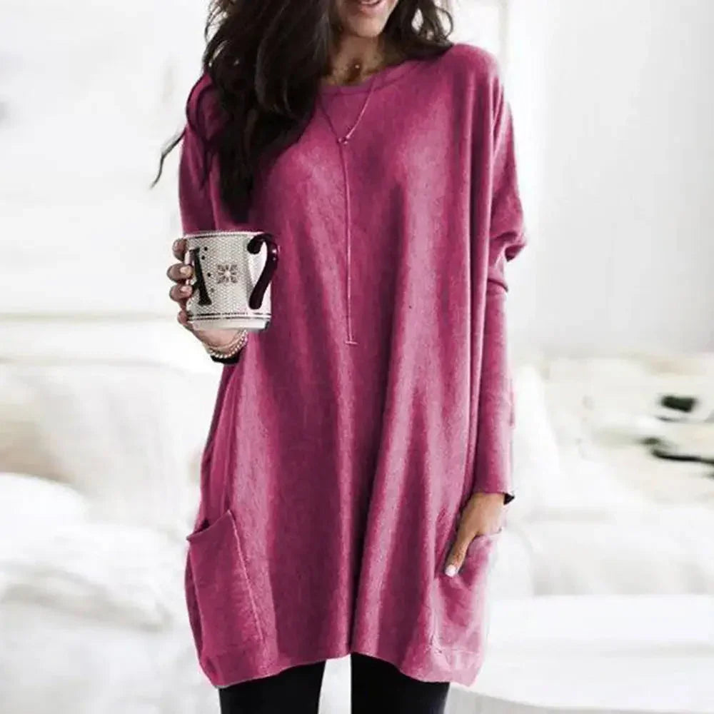 Women's Oversized Cotton Blend Sweater with Pockets