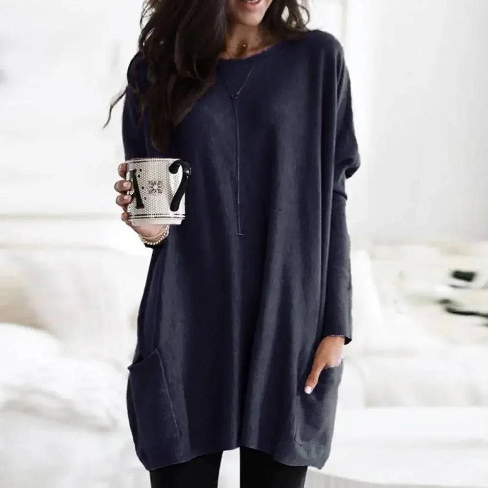 Women's Oversized Cotton Blend Sweater with Pockets