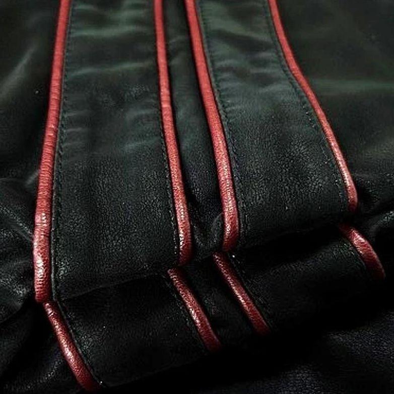 Men's PU Leather Jacket with Red Trim