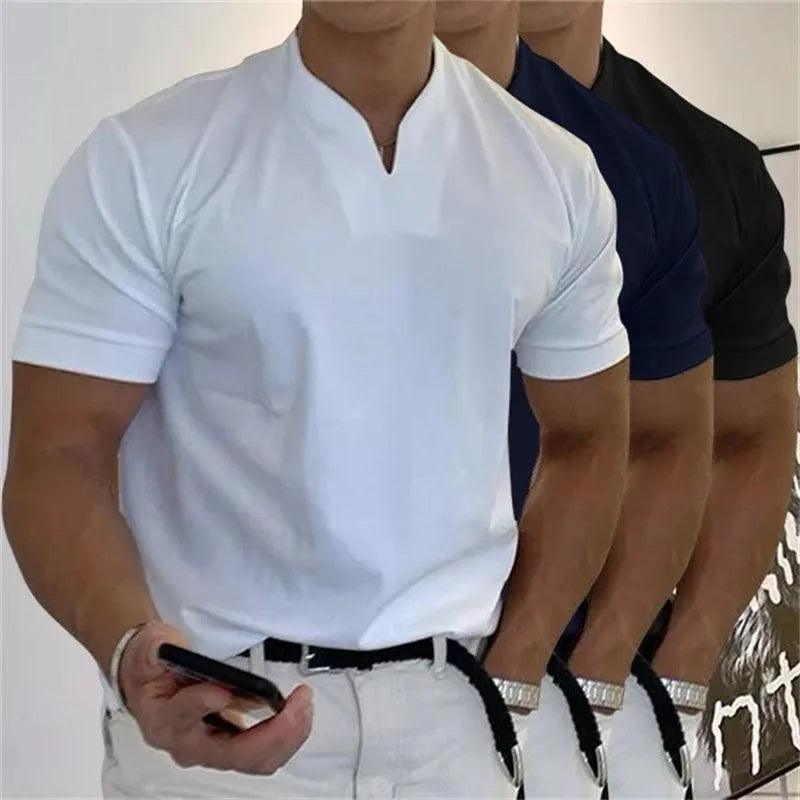 Men’s Slim Fit Athletic T-Shirt Notched V-Neck Short Sleeve
