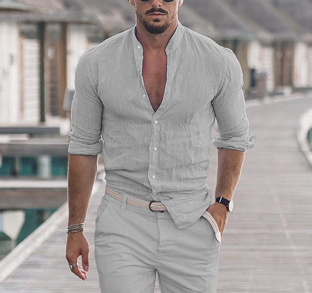 Men's Casual Shirt Long Sleeve Solid Color