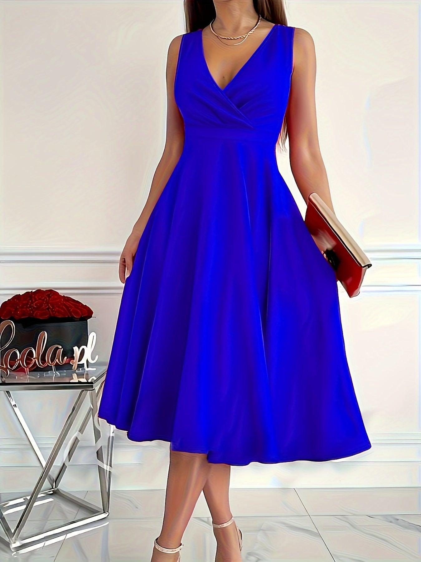 Women's V-Neck Midi Dress Elegant Style