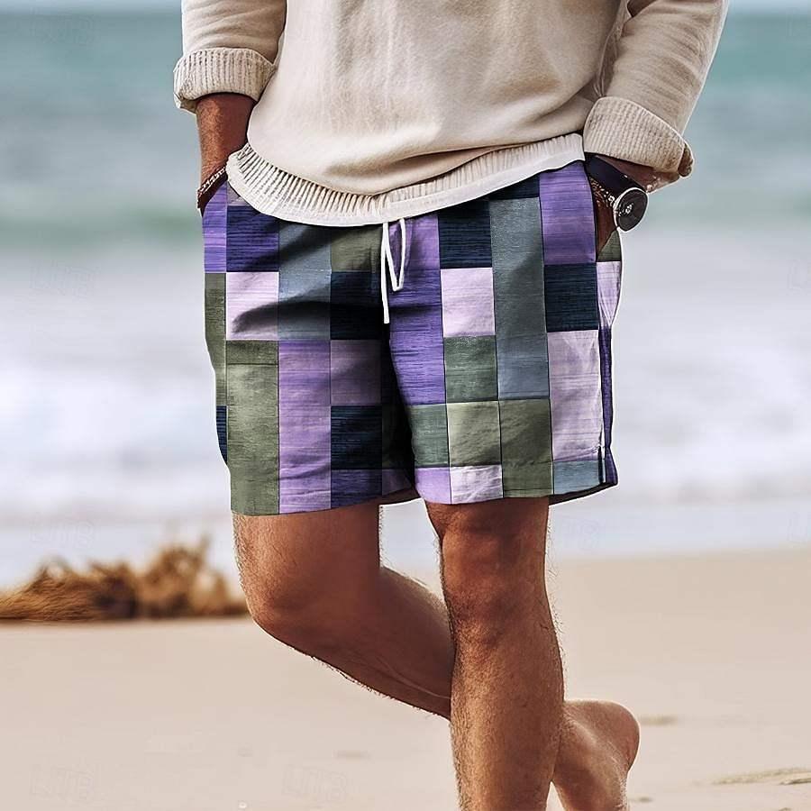 Men’s Knee-Length Patchwork Shorts - Lightweight Elastic Waist with Drawstring
