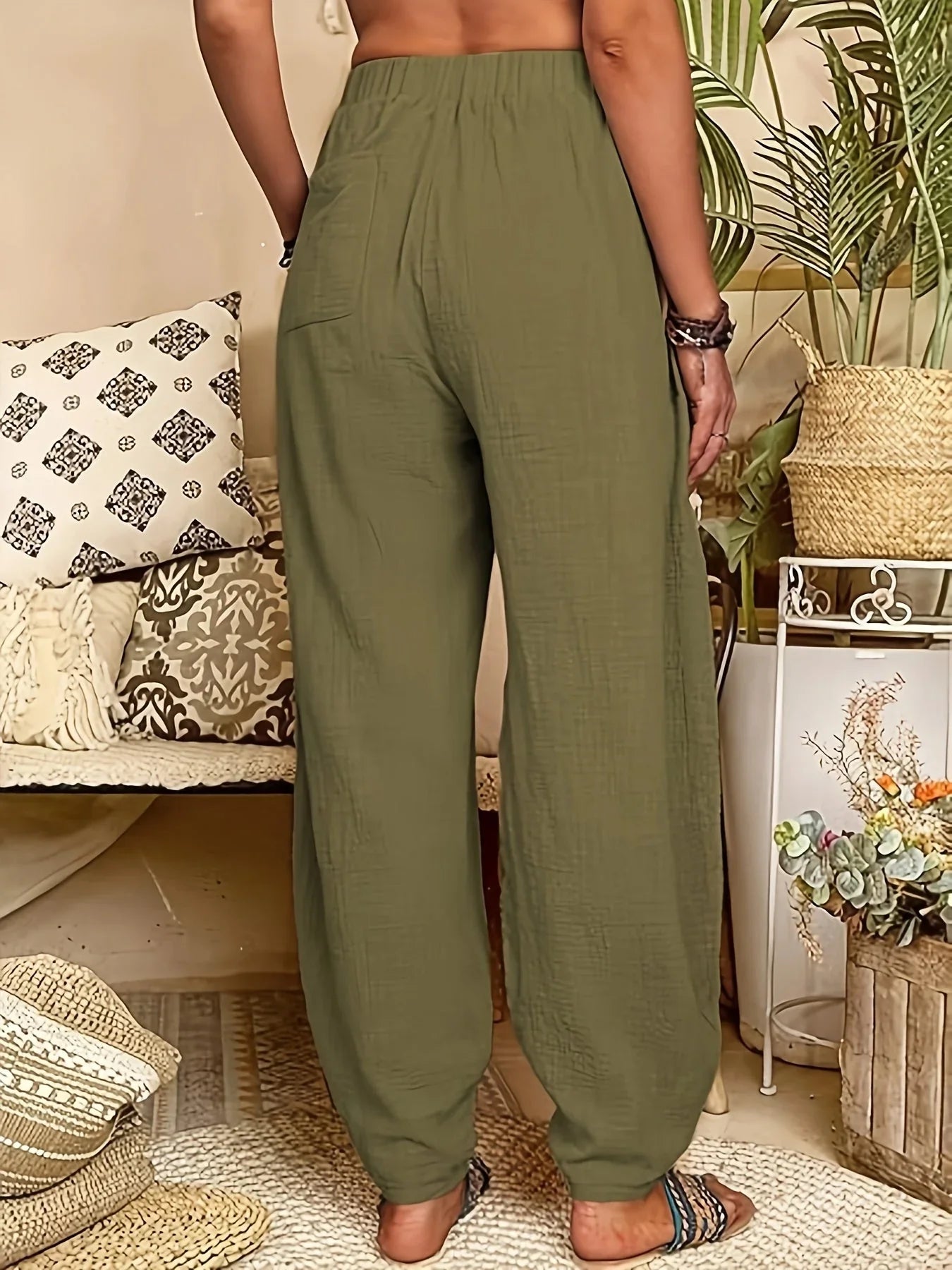 Women's Lightweight Breathable Trousers Relaxed Fit Elastic Waist