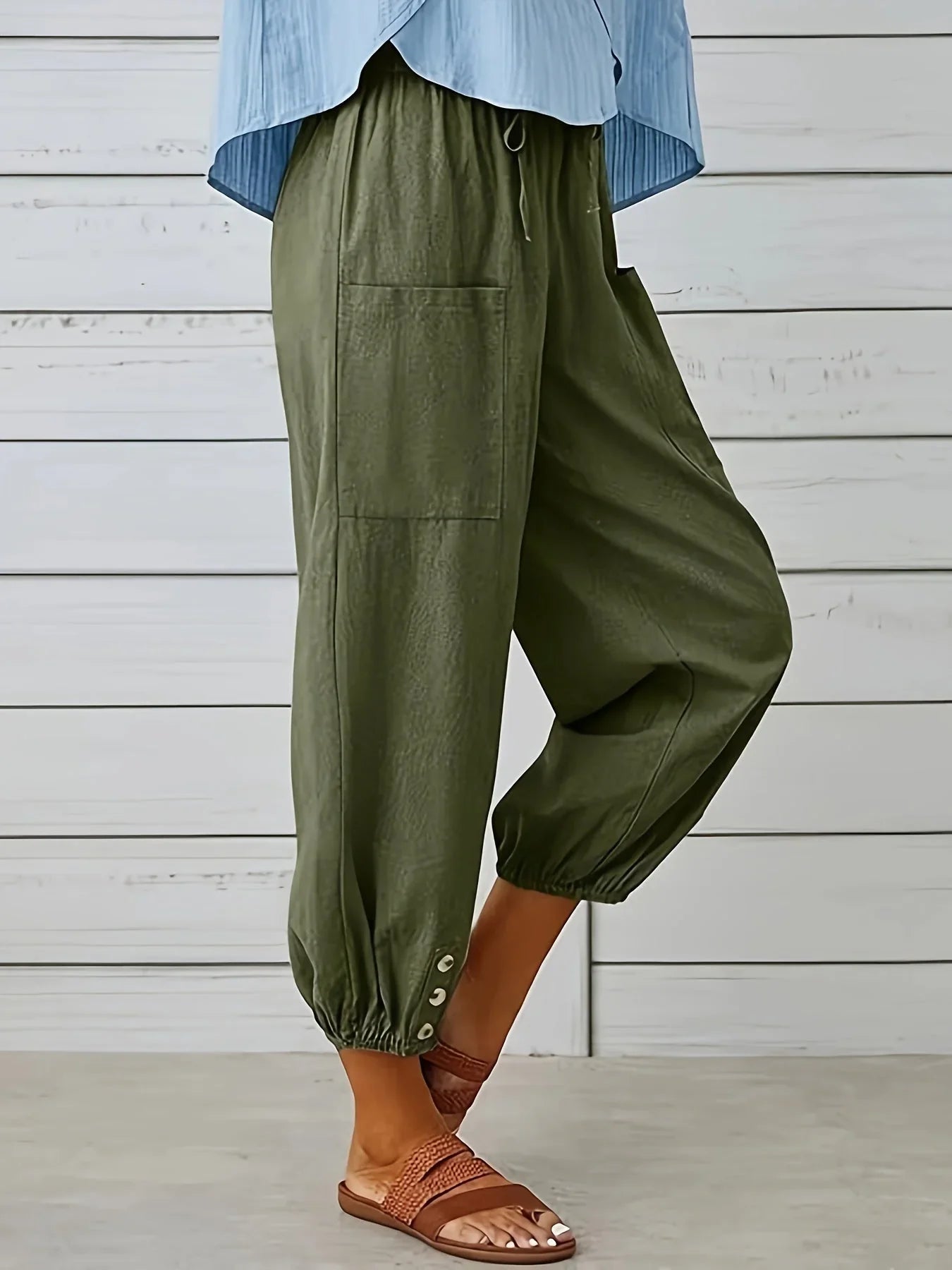 Women's Relaxed Fit Trousers with Elastic Waist and Drawstring