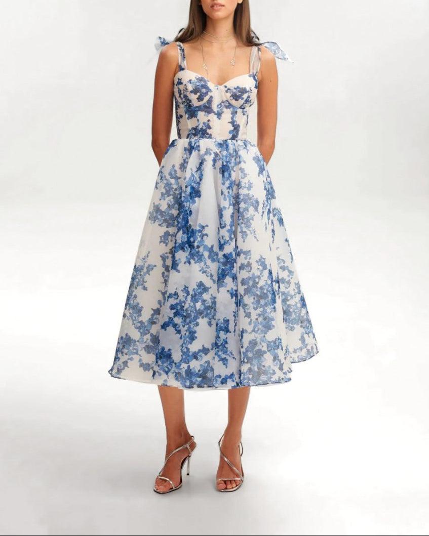 Women's Midi Dress Blue Elegant Style