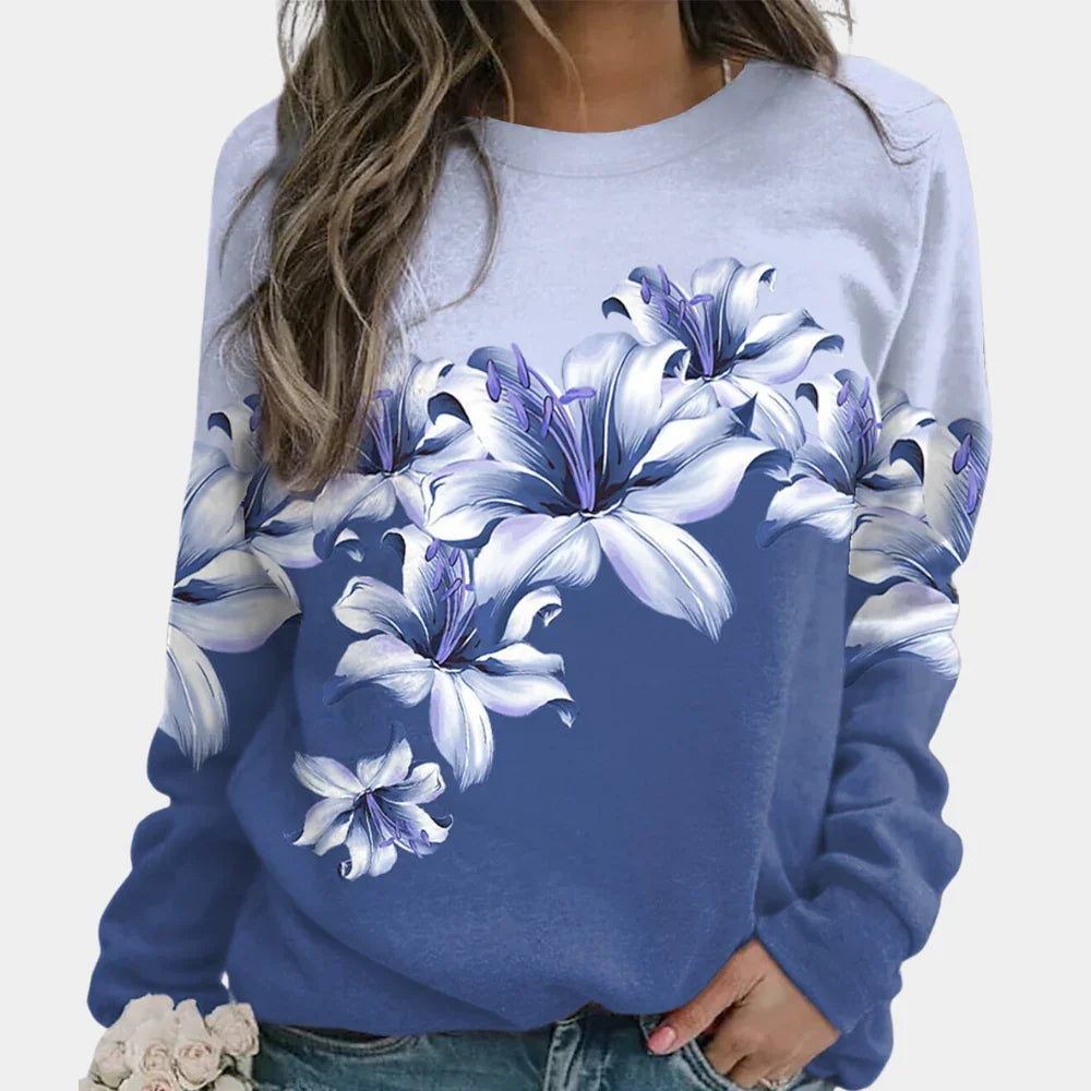 Women's Floral Print Sweatshirt - Soft Breathable Fabric - Relaxed Fit Long Sleeve