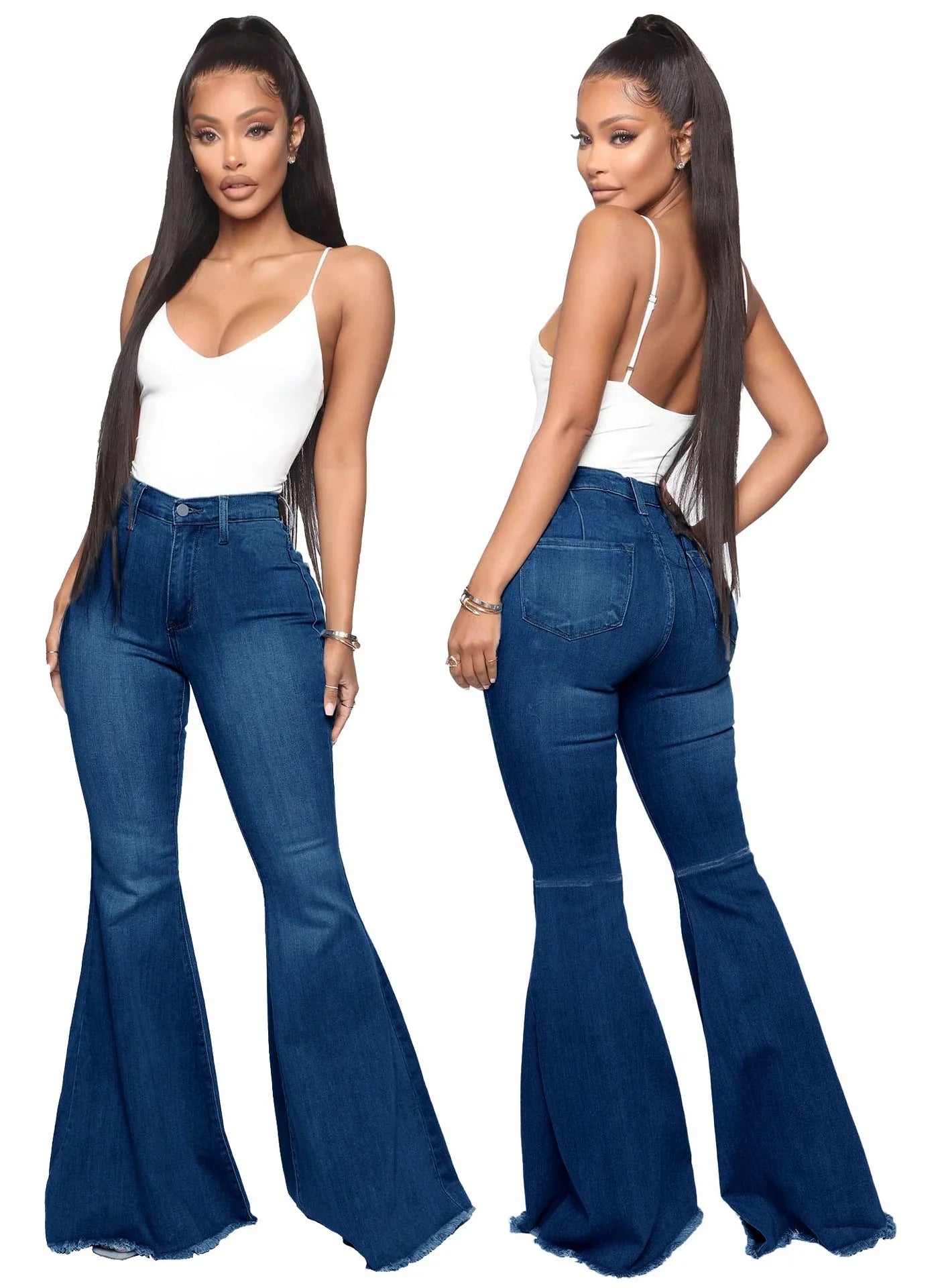Women's High-Waist Flared Jeans Denim with Raw Hem