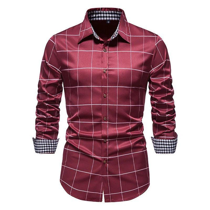 Men's Slim Fit Plaid Dress Shirt