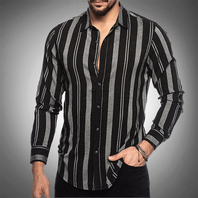 Men's Long Sleeve Button-Up Shirt Striped Tailored Fit
