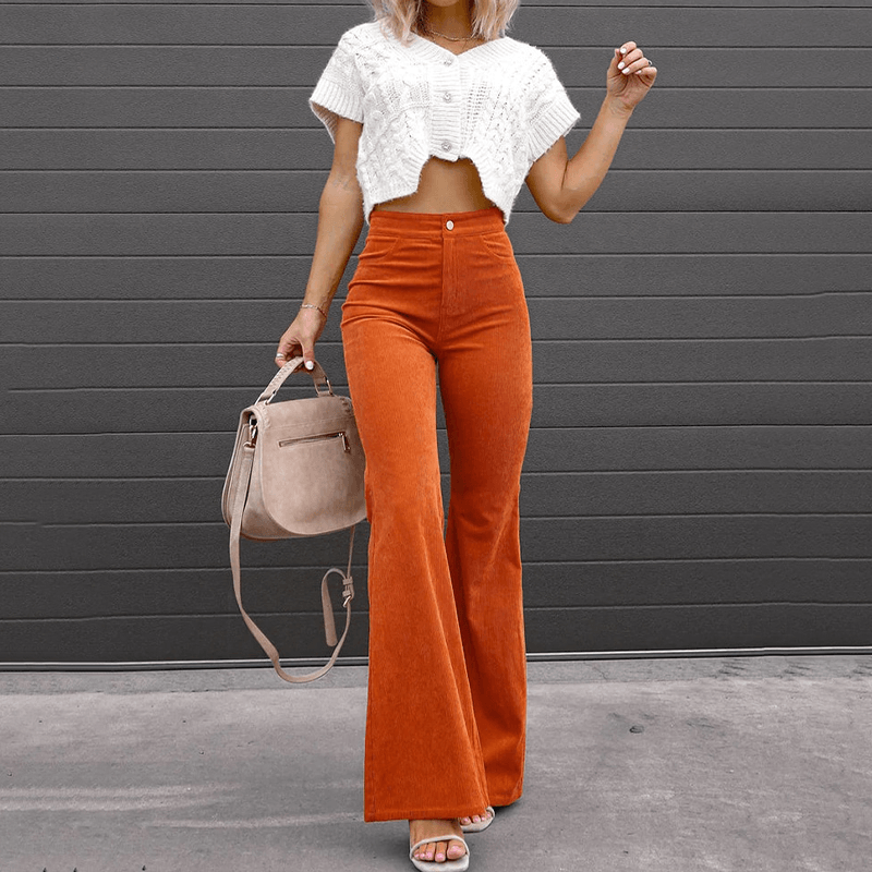 Women's High-Waisted Flared Trousers Soft Textured Fabric