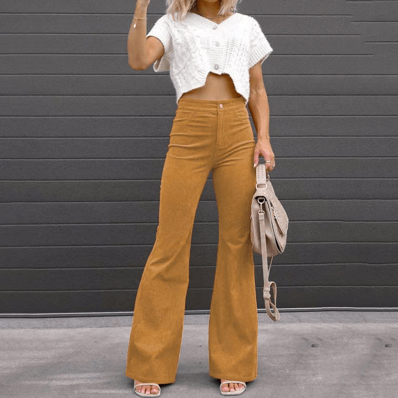 Women's High-Waisted Flared Trousers Soft Textured Fabric