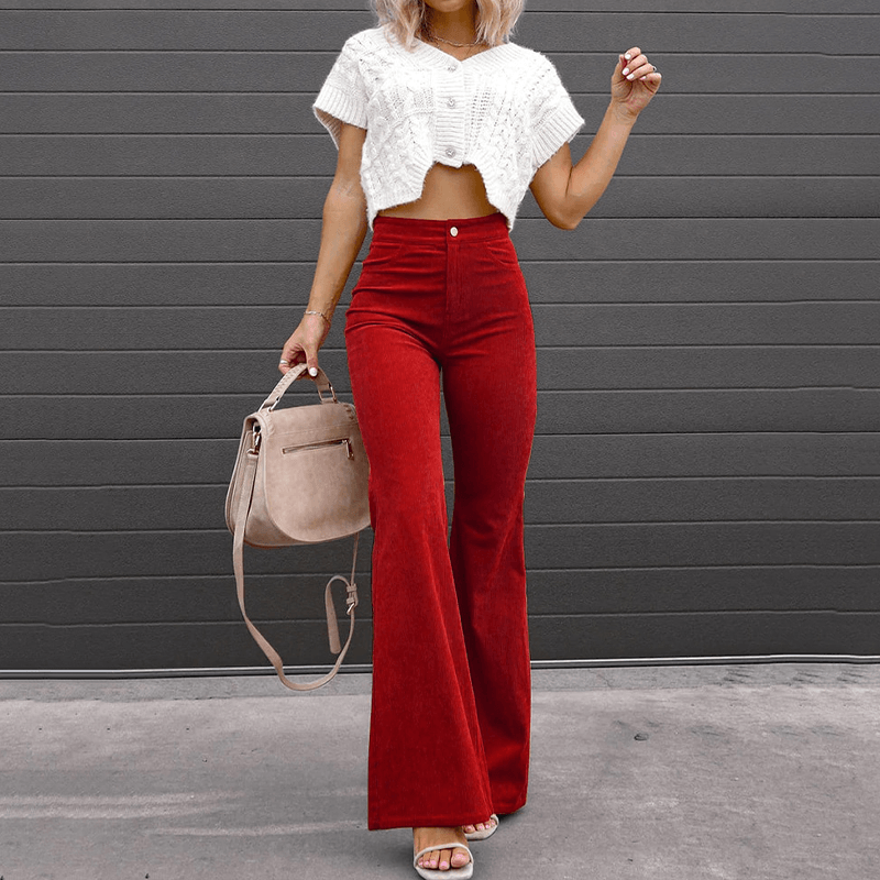 Women's High-Waisted Flared Trousers Soft Textured Fabric