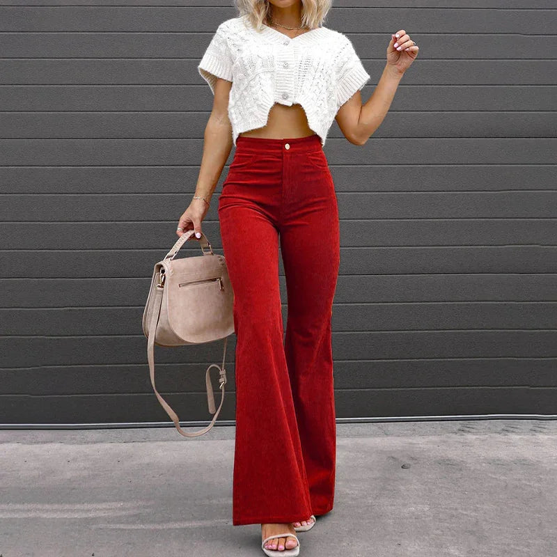 Women's High-Waisted Flared Trousers Soft Fabric Vintage Bell-Bottom
