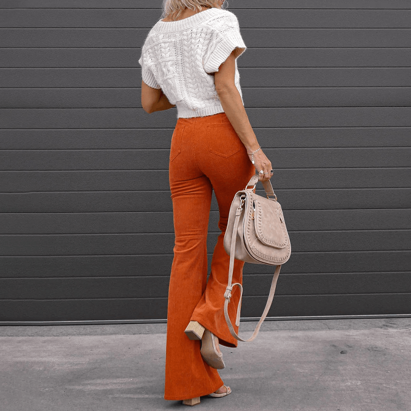 Women's High-Waisted Flared Trousers Soft Textured Fabric