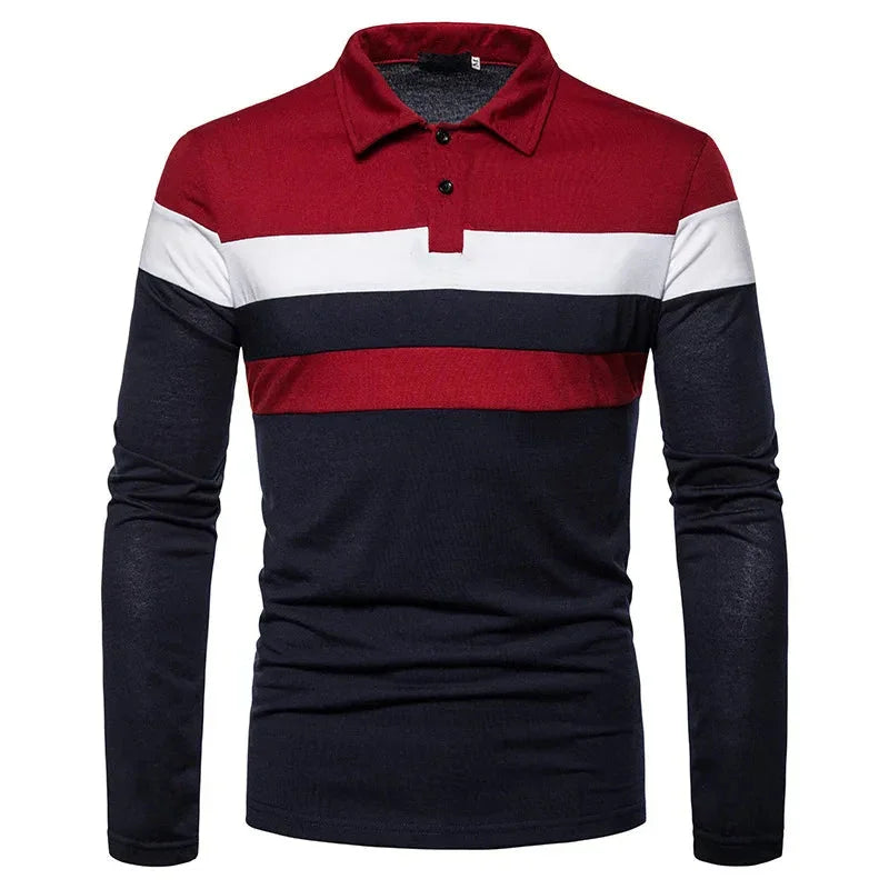Men’s Long Sleeve Polo Shirt Striped Design