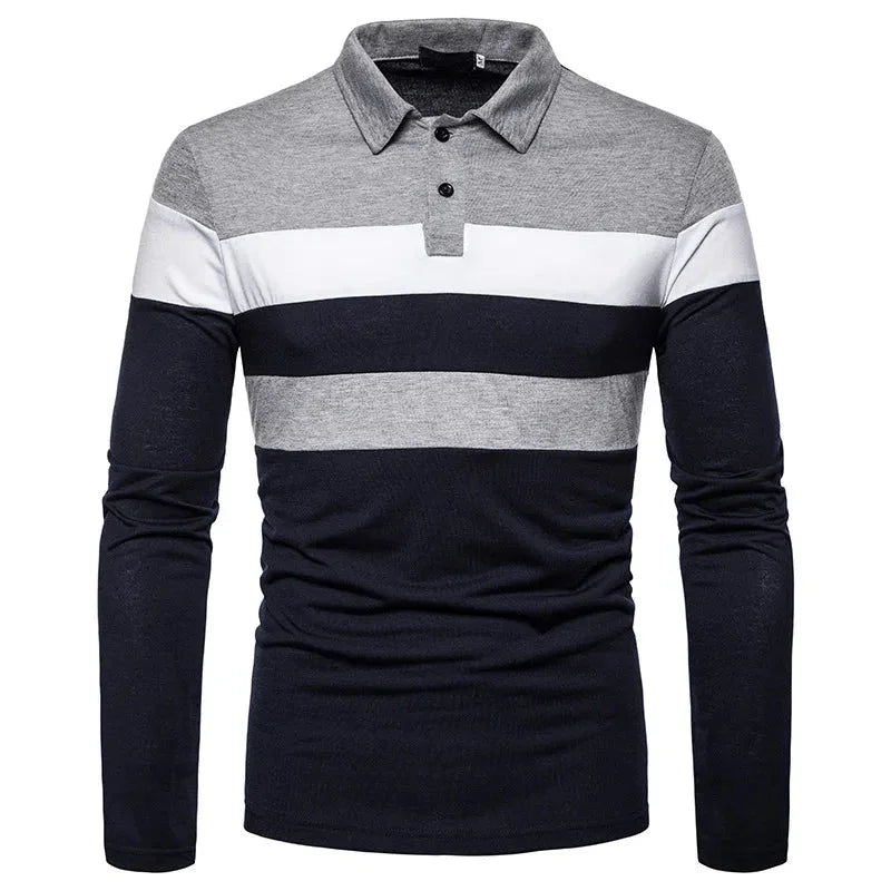 Men’s Long Sleeve Polo Shirt Striped Design